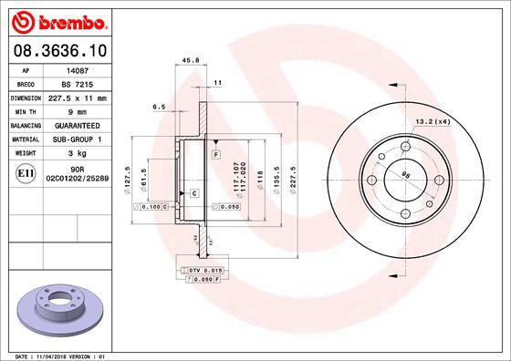 Brembo 08.3636.10 - Тормозной диск abcparts.ee