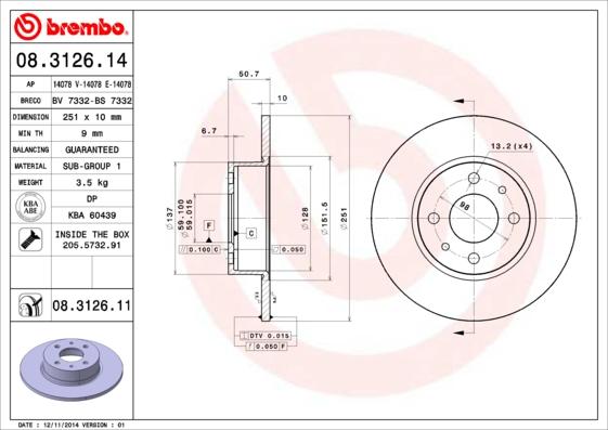 Brembo 08.3126.11 - Тормозной диск abcparts.ee