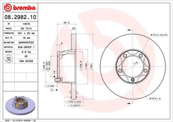 Brembo 08.2982.10 - Тормозной диск abcparts.ee