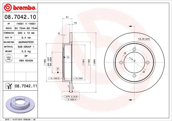 Brembo 08.7042.10 - Тормозной диск abcparts.ee