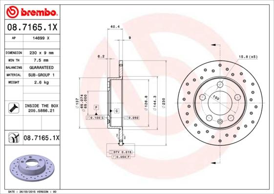 Brembo 08.7165.1X - Тормозной диск abcparts.ee