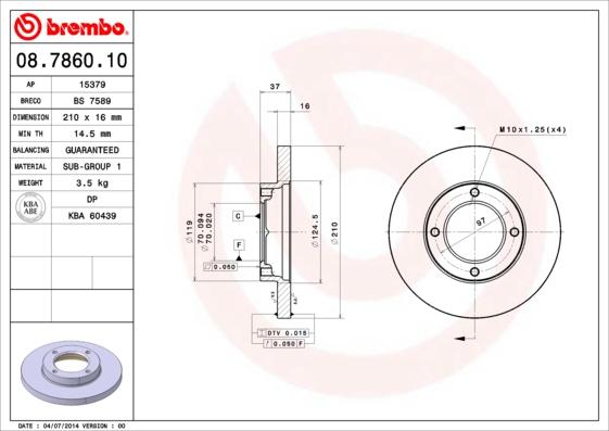 Brembo 08.7860.10 - Тормозной диск abcparts.ee