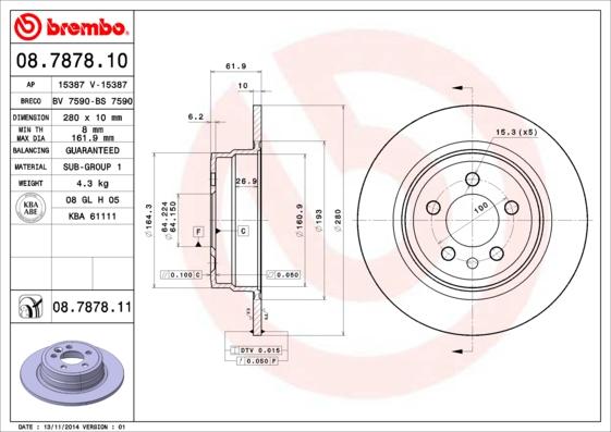 Brembo 08.7878.10 - Тормозной диск abcparts.ee
