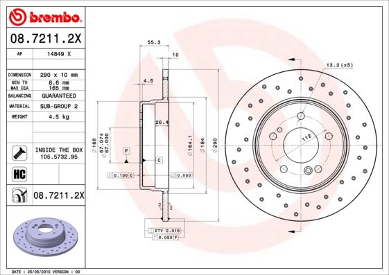 Brembo 08.7211.2X - Тормозной диск abcparts.ee