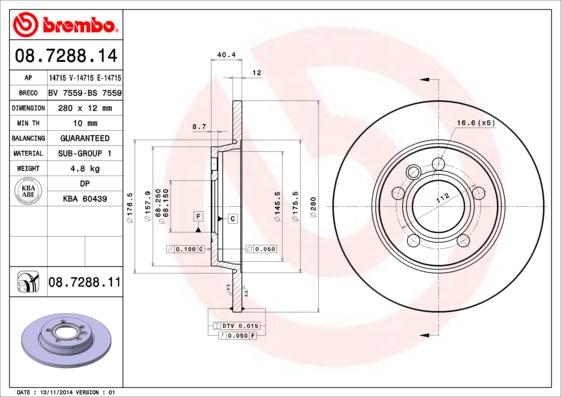 Brembo 08.7288.14 - Тормозной диск abcparts.ee