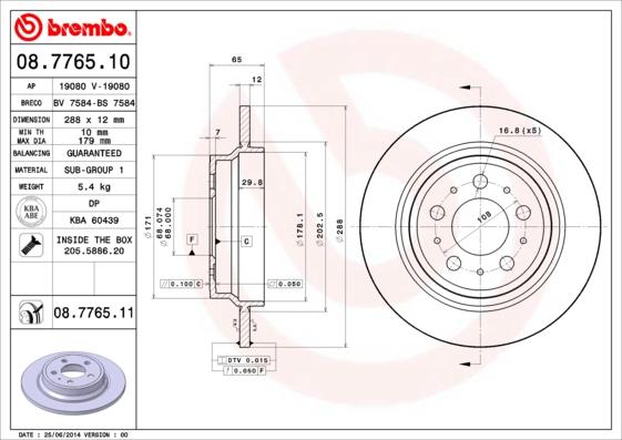 Brembo 08.7765.10 - Тормозной диск abcparts.ee