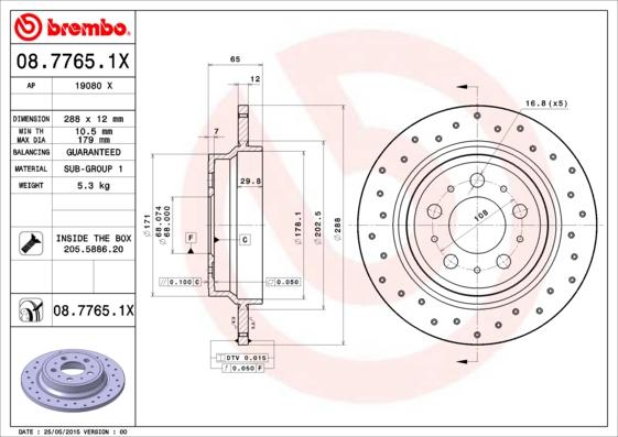 Brembo 08.7765.1X - Тормозной диск abcparts.ee