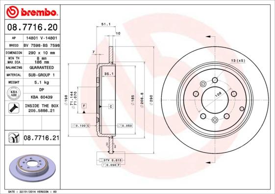 Brembo 08.7716.20 - Тормозной диск abcparts.ee
