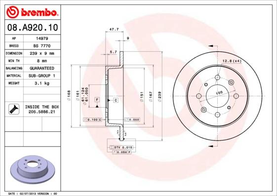 Brembo 08.A920.10 - Тормозной диск abcparts.ee