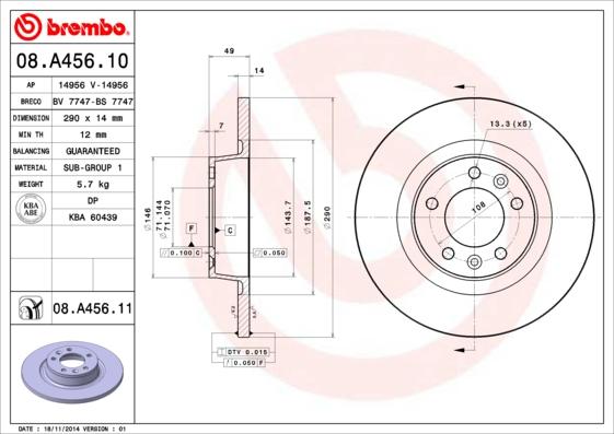 Brembo 08.A456.10 - Тормозной диск abcparts.ee