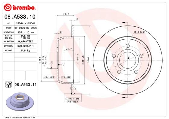Brembo 08.A533.10 - Тормозной диск abcparts.ee