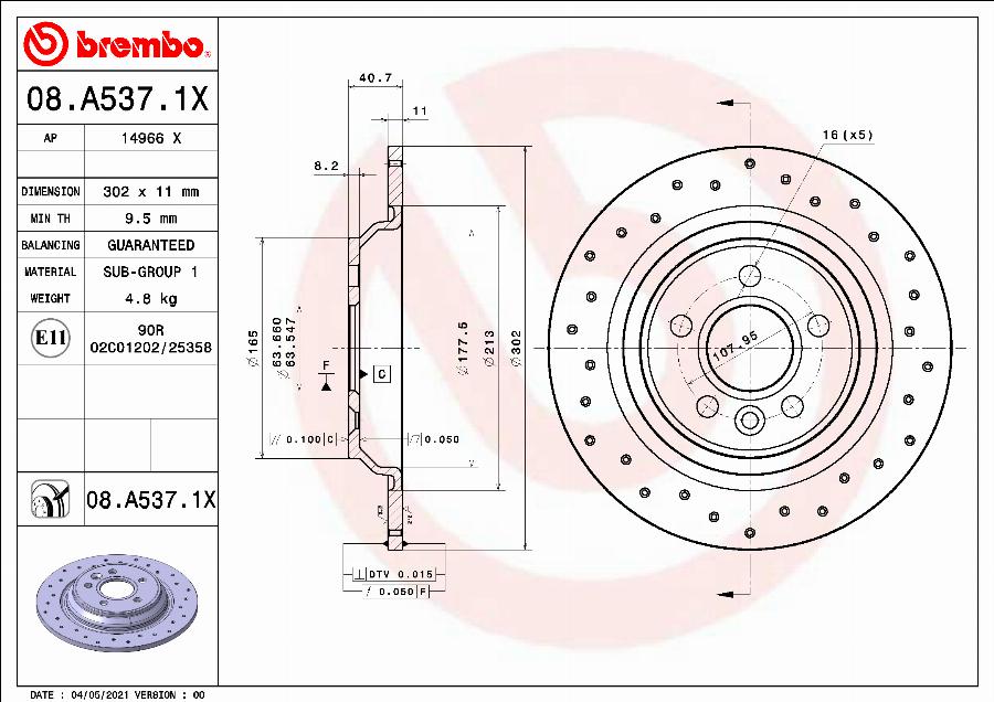 Brembo 08.A537.1X - Тормозной диск abcparts.ee