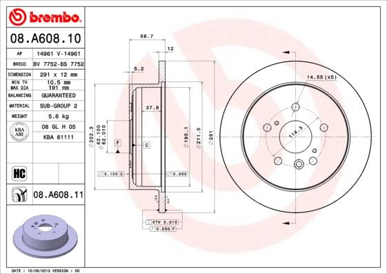Brembo 08.A608.10 - Тормозной диск abcparts.ee