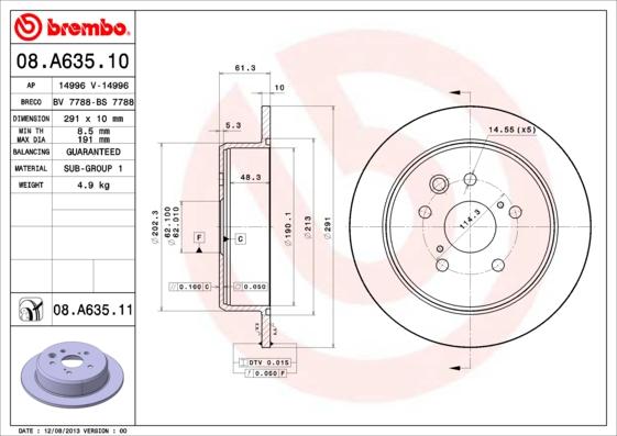 Brembo 08.A635.10 - Тормозной диск abcparts.ee