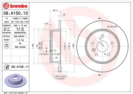 Brembo 08.A150.10 - Тормозной диск abcparts.ee