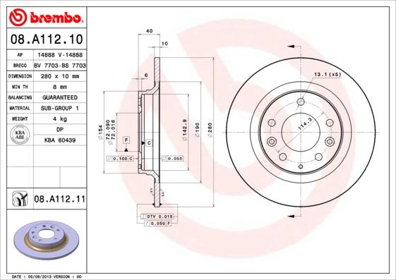 Brembo 08.A112.10 - Тормозной диск abcparts.ee