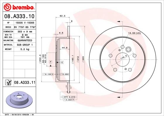 Brembo 08.A333.10 - Тормозной диск abcparts.ee