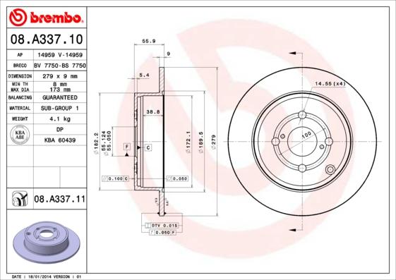 Brembo 08.A337.10 - Тормозной диск abcparts.ee
