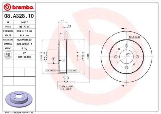 Brembo 08.A328.10 - Тормозной диск abcparts.ee