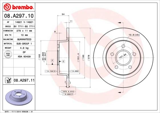 Brembo 08.A297.10 - Тормозной диск abcparts.ee