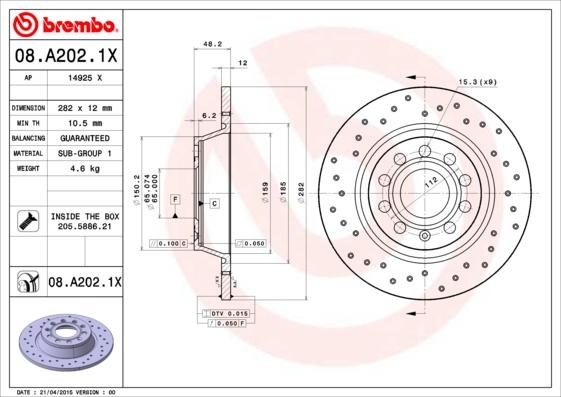 Brembo 08.A202.1X - Тормозной диск abcparts.ee