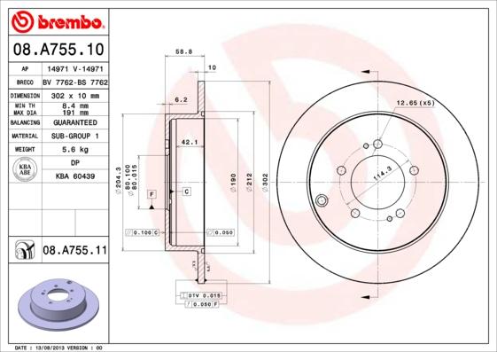 Brembo 08.A755.10 - Тормозной диск abcparts.ee