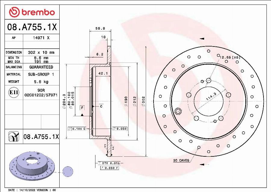 Brembo 08.A755.1X - Тормозной диск abcparts.ee