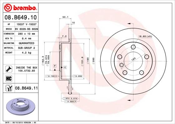 Brembo 08.B649.10 - Тормозной диск abcparts.ee