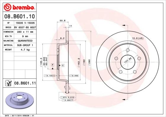 Brembo 08.B601.10 - Тормозной диск abcparts.ee