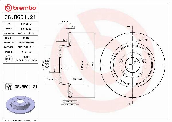 Brembo 08.B601.21 - Тормозной диск abcparts.ee