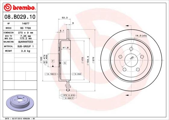 Brembo 08.B029.10 - Тормозной диск abcparts.ee