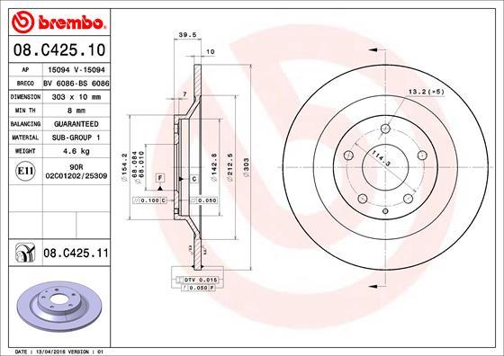 Brembo 08.C425.11 - Тормозной диск abcparts.ee