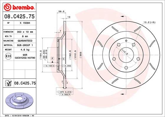 Brembo 08.C425.75 - Тормозной диск abcparts.ee