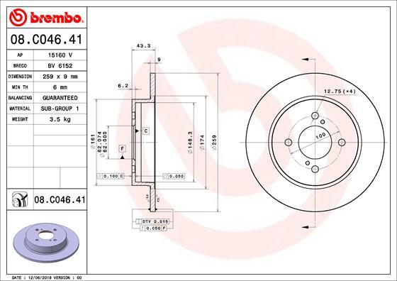Brembo 08.C046.41 - Тормозной диск abcparts.ee