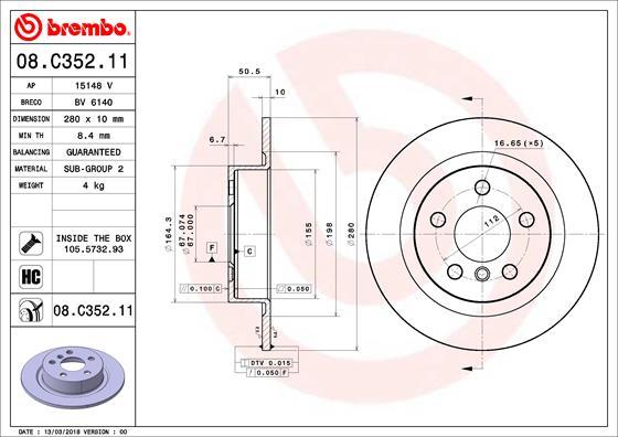 Brembo 08.C352.11 - Тормозной диск abcparts.ee