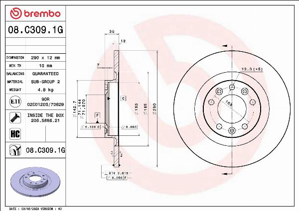 Brembo 08.C309.1G - Тормозной диск abcparts.ee