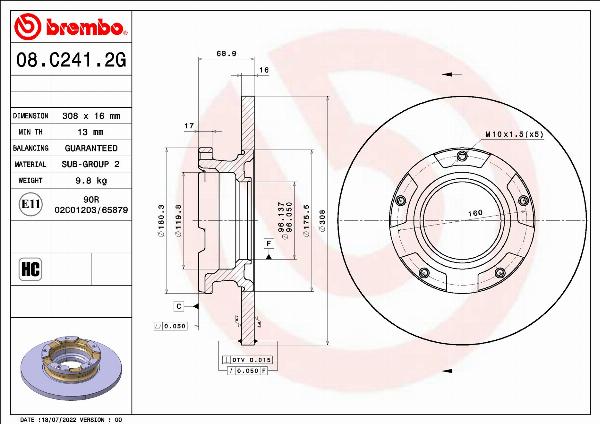 Brembo 08.C241.2G - Тормозной диск abcparts.ee