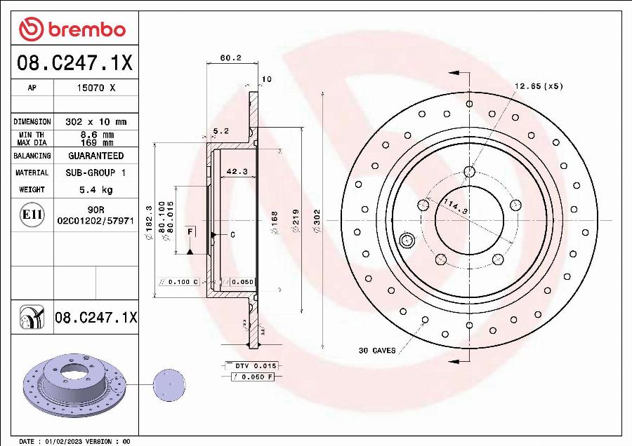 Brembo 08.C247.1X - Тормозной диск abcparts.ee