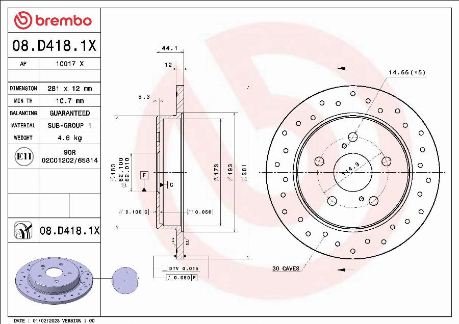 Brembo 08.D418.1X - Тормозной диск abcparts.ee