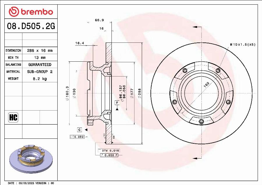 Brembo 08.D505.2G - Тормозной диск abcparts.ee