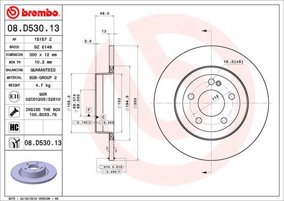 Brembo 08.D530.13 - Тормозной диск abcparts.ee
