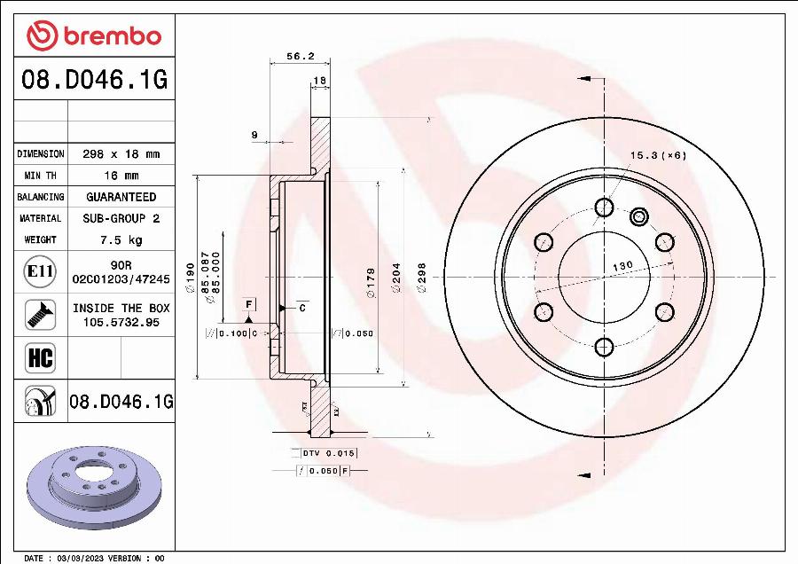 Brembo 08.D046.1G - Тормозной диск abcparts.ee