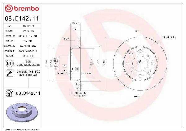 Brembo 08.D142.11 - Тормозной диск abcparts.ee