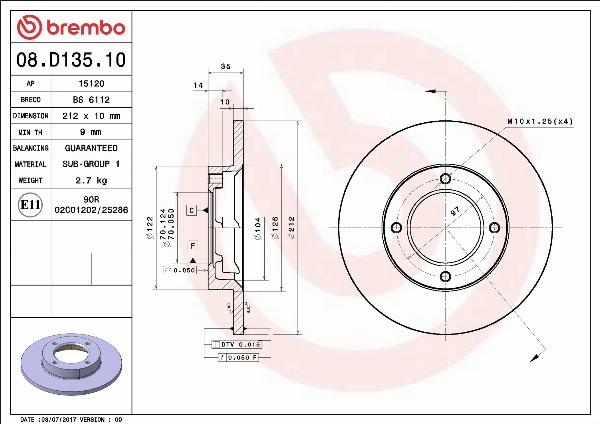Brembo 08.D135.10 - Тормозной диск abcparts.ee