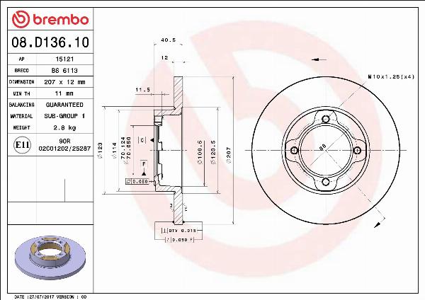 Brembo 08.D136.10 - Тормозной диск abcparts.ee