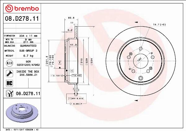 Brembo 08.D278.11 - Тормозной диск abcparts.ee