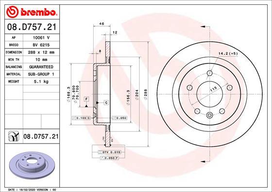 Brembo 08.D757.21 - Тормозной диск abcparts.ee