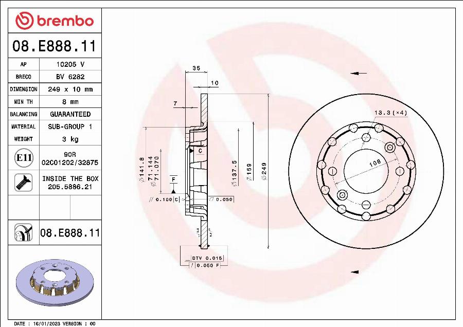 Brembo 08.E888.11 - Тормозной диск abcparts.ee