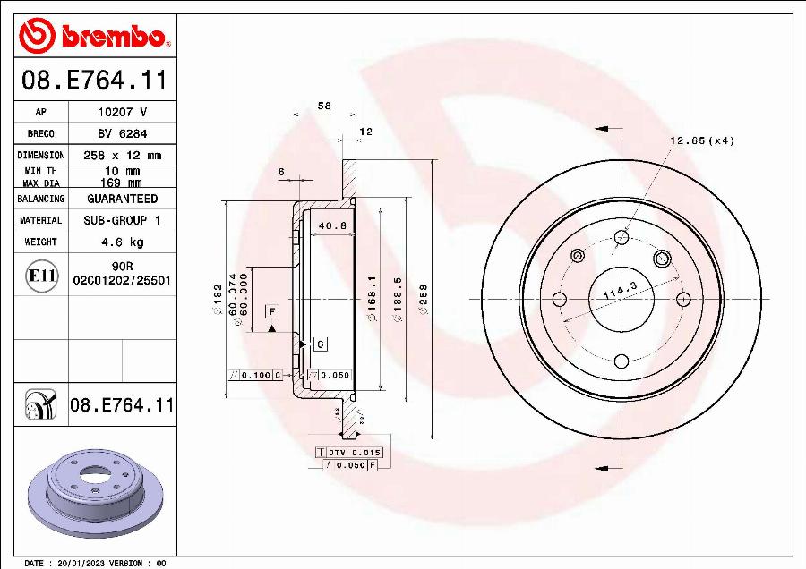 Brembo 08.E764.11 - Тормозной диск abcparts.ee
