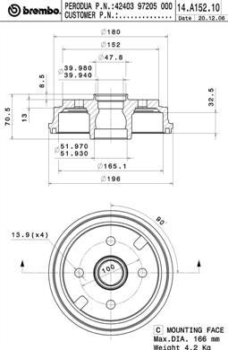 Brembo 14.A152.10 - Тормозной барабан abcparts.ee